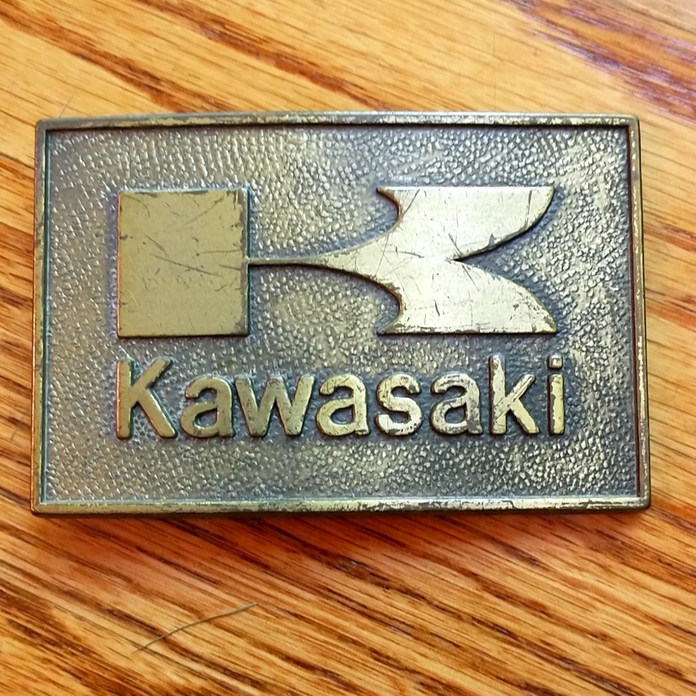 1978 Kawasaki vintage brass belt buckle.